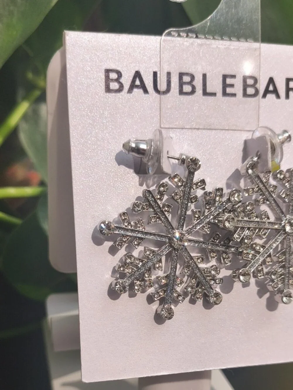 BaubleBar Silver Crystal Snowflake Stud Earrings NWT